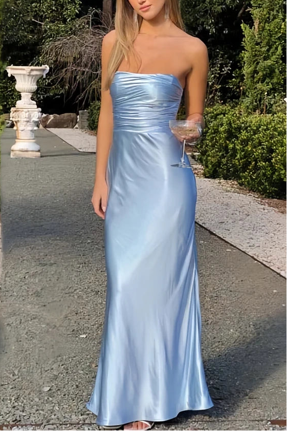 Simple Satin Fitted Empire Strapless Party Prom Dress