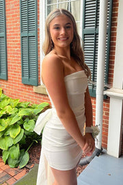 Simple Satin Fitted Strapless Empire Homecoming Dress With Bow