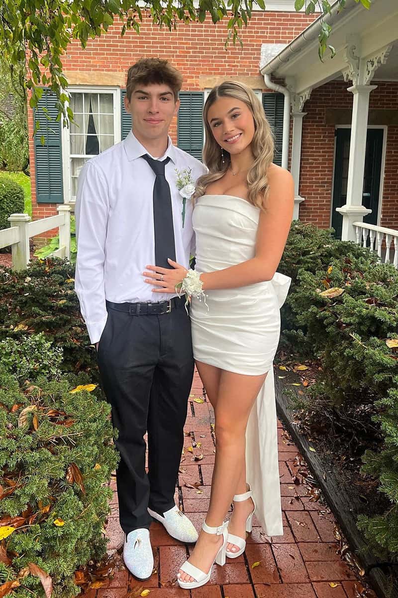 Simple Satin Fitted Strapless Empire Homecoming Dress With Bow