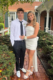 Simple Satin Fitted Strapless Empire Homecoming Dress With Bow