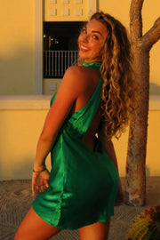 Simple Satin High Neck Sleeveless Sheath Homecoming Dress