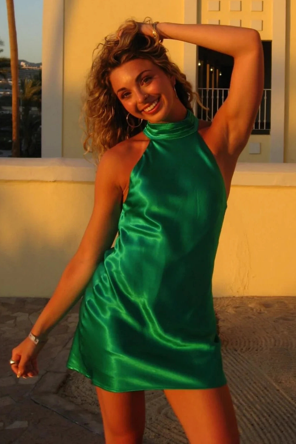 Simple Satin High Neck Sleeveless Sheath Homecoming Dress