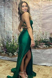 Simple Satin Trumpet V-Neck With Side Slit Prom Dress