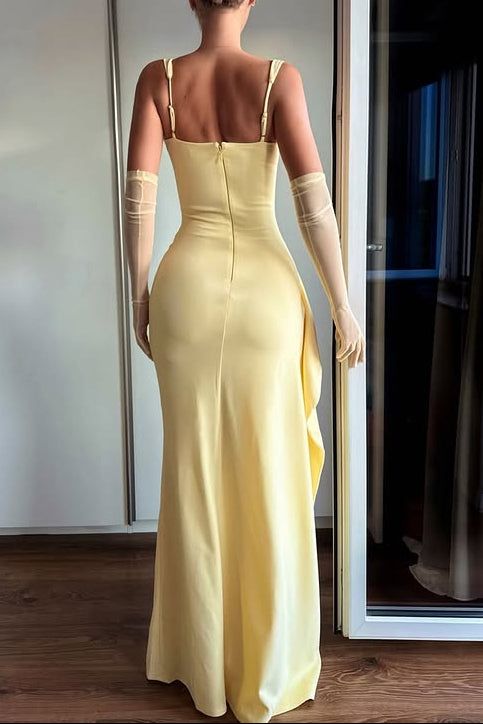 Simple Square Straps Empire Party Prom Dress With High Slit