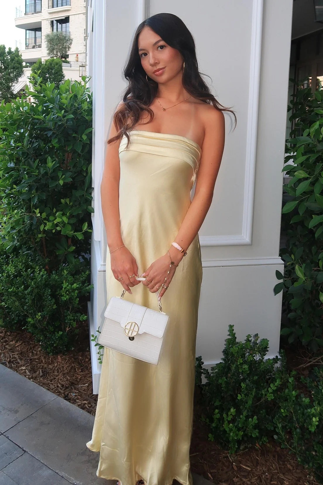 Simple Strapless Open Back Satin Fitted Evening Prom Dress
