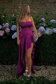 Simple Sweetheart Strapless Ruffle Split Mermaid Satin Party Prom Dress