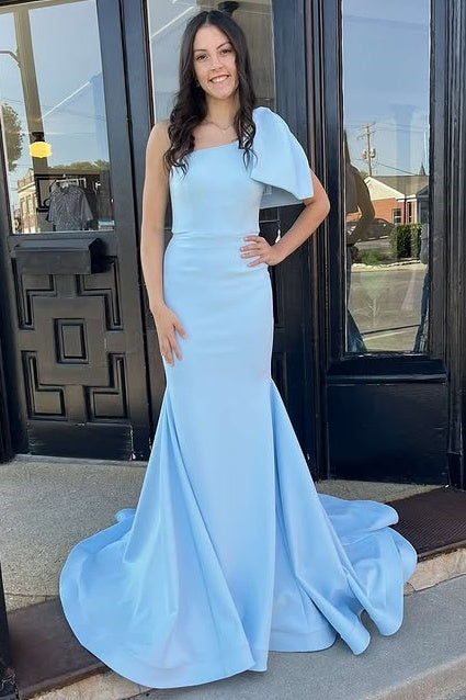 Sky Blue One Shoulder Mermaid Prom Party Dress