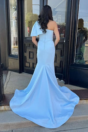 Sky Blue One Shoulder Mermaid Prom Party Dress