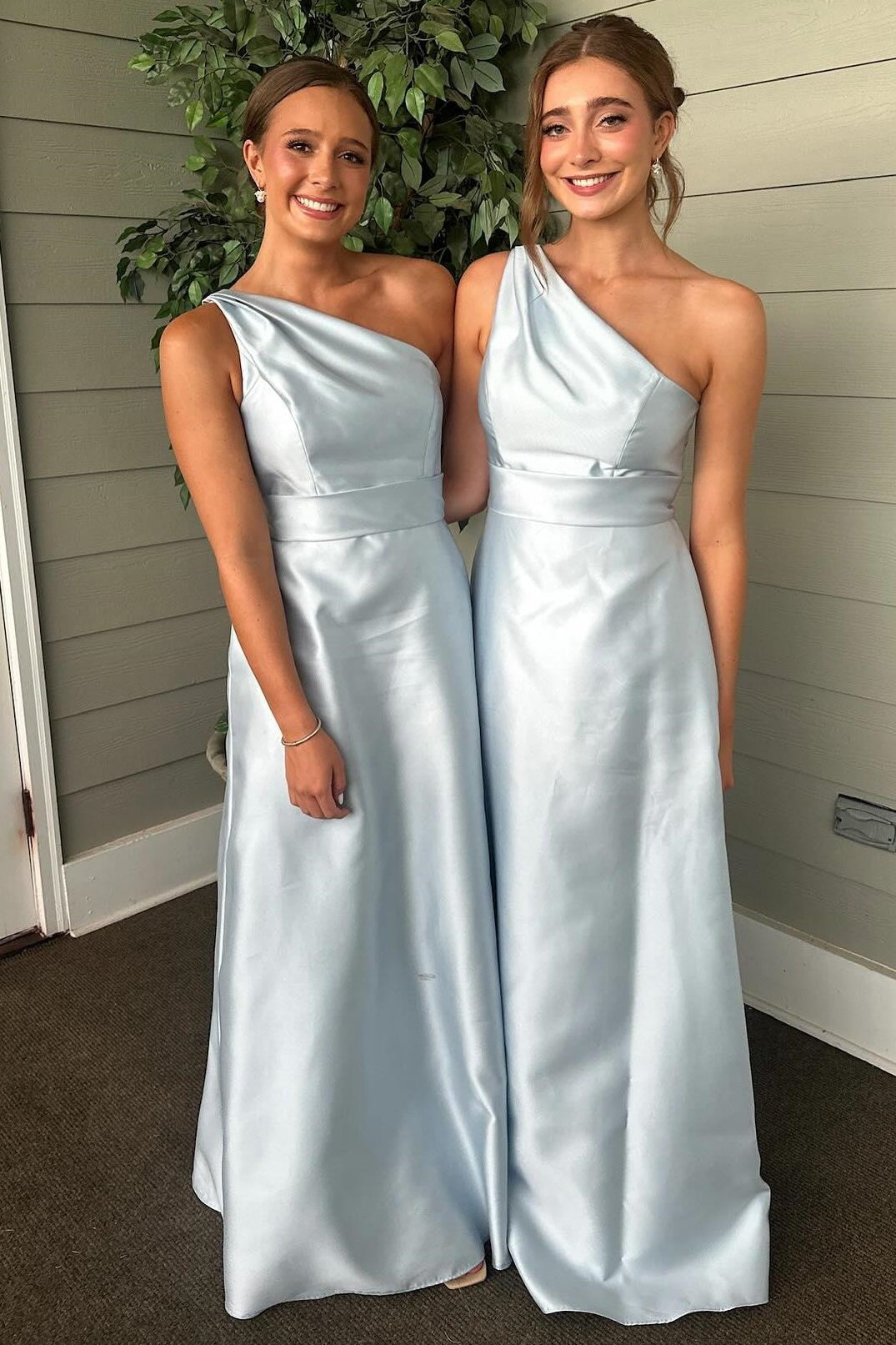 Sky Blue One Shoulder Sleeveless Bridesmaid Dress