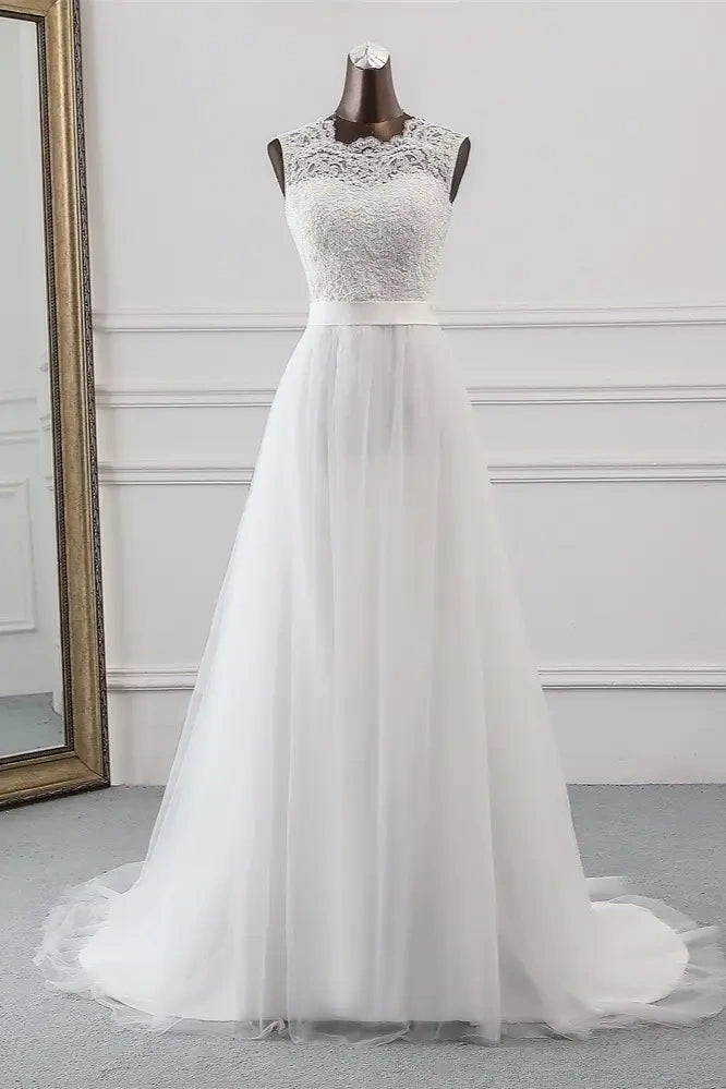 Sleeveless Empire Lace And Chiffon A-Line Wedding Dress