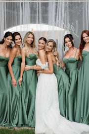 Spaghetti Straaps A-Line Empire Satin Bridesmaid Dress With Slit