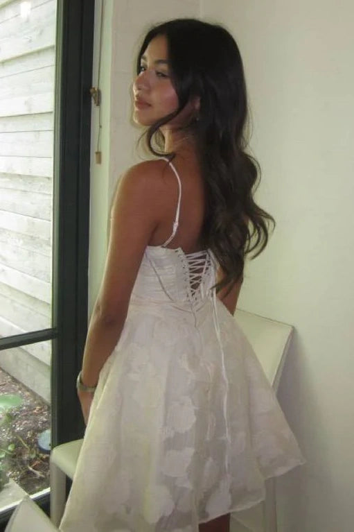 Spaghetti Straps A-Line Chiffon Appliques Mini Party Homecoming Dress