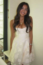 Spaghetti Straps A-Line Chiffon Appliques Mini Party Homecoming Dress