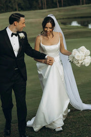 Spaghetti Straps A-Line Satin Empire Backless Wedding Dress