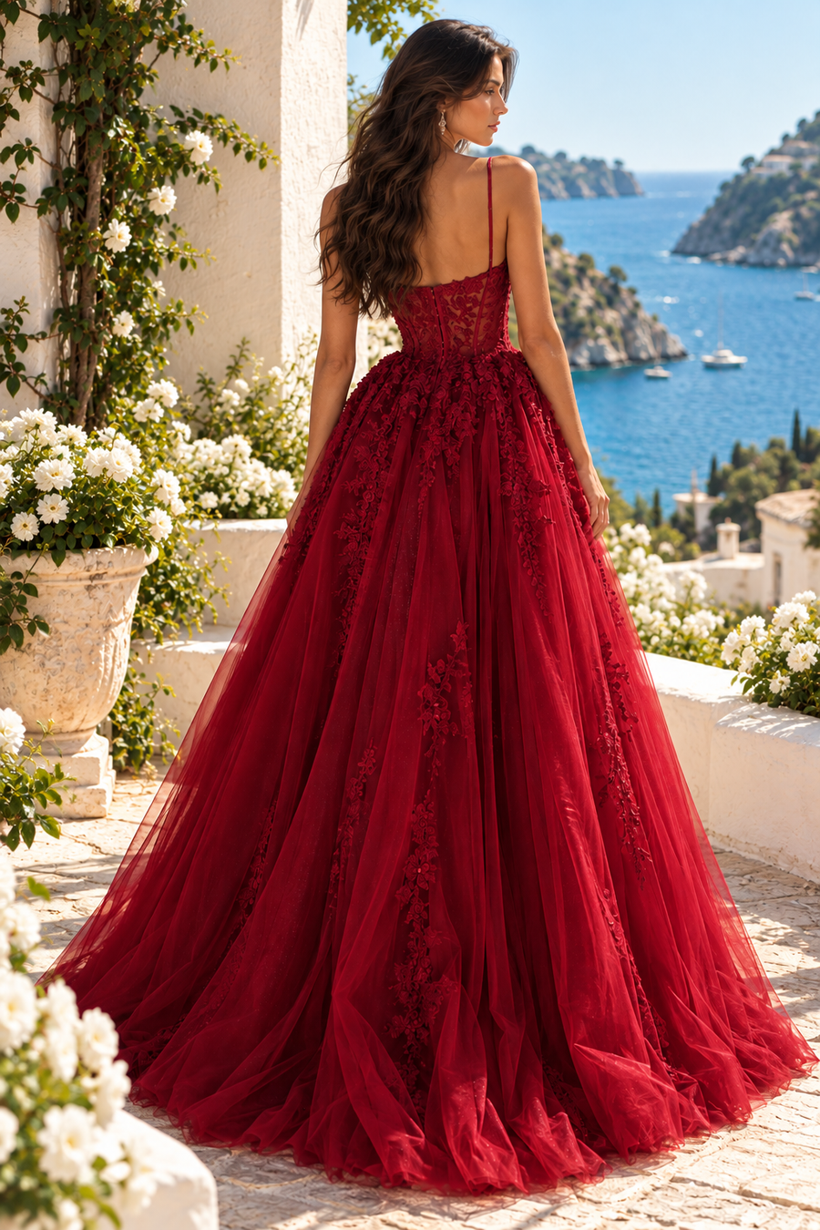 Spaghetti Straps A-Line Two Tone Lace Appliques Party Prom Dress