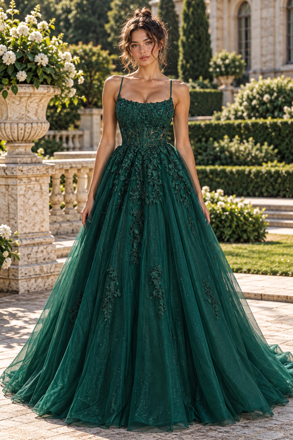 Spaghetti Straps A-Line Two Tone Lace Appliques Party Prom Dress