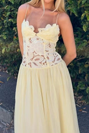 Spaghetti Straps A-Line Two Tone Sheer Maxi Party Prom Dress