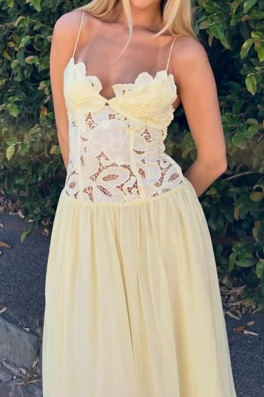 Spaghetti Straps A-Line Two Tone Sheer Maxi Party Prom Dress