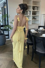 Spaghetti Straps Backless Chiffon Fitted Party  Prom Dress