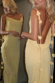 Spaghetti Straps Backless Chiffon Fitted Party  Prom Dress