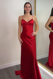 Spaghetti Straps Backless Satin Mermaid Party Prom Dress
