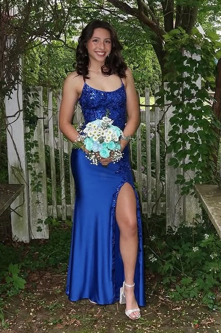 Spaghetti Straps Bateau Lace Appliques Mermaid Party Prom Dress