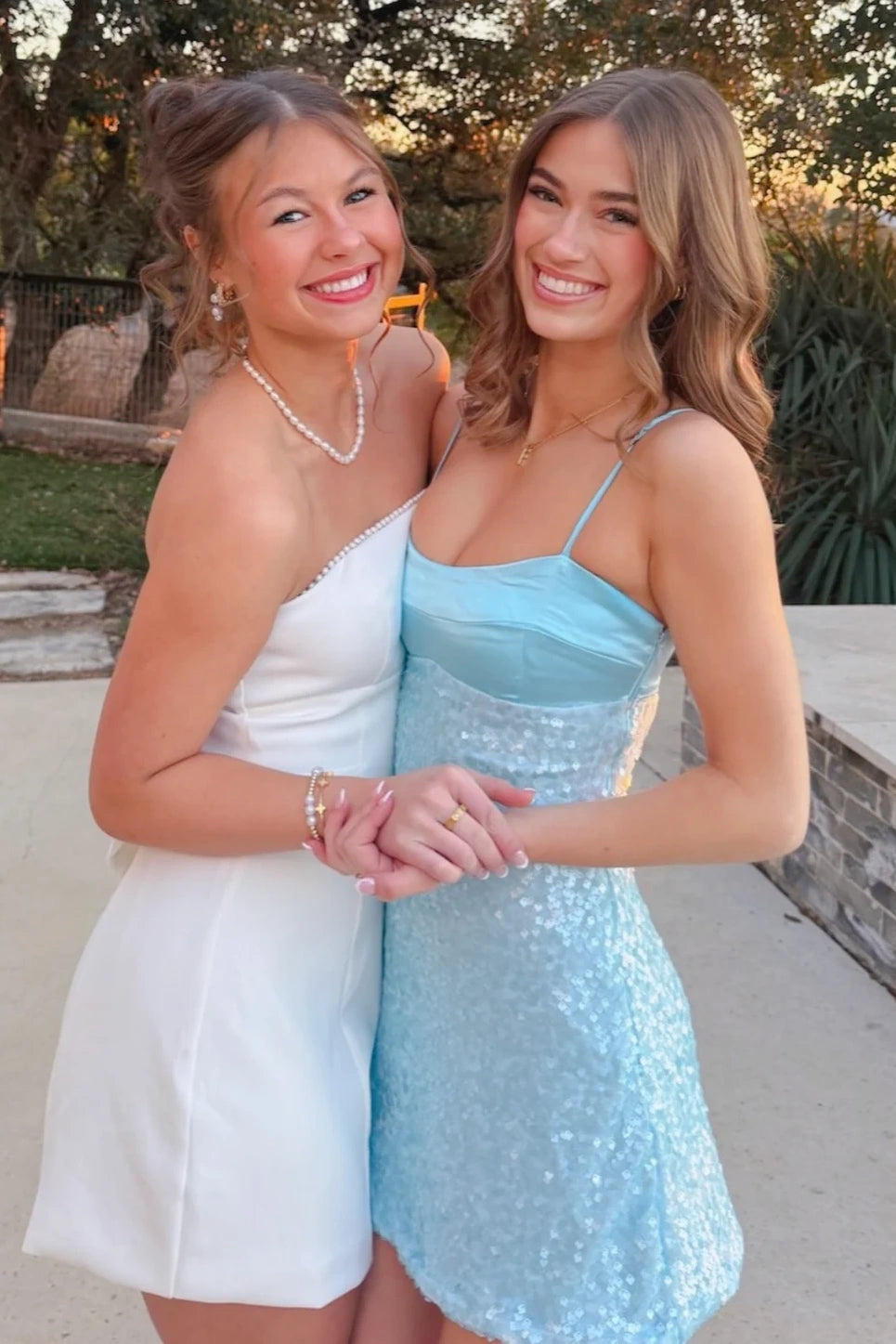 Spaghetti Straps Boat Satin And Sequin Mini Homecoming Dress