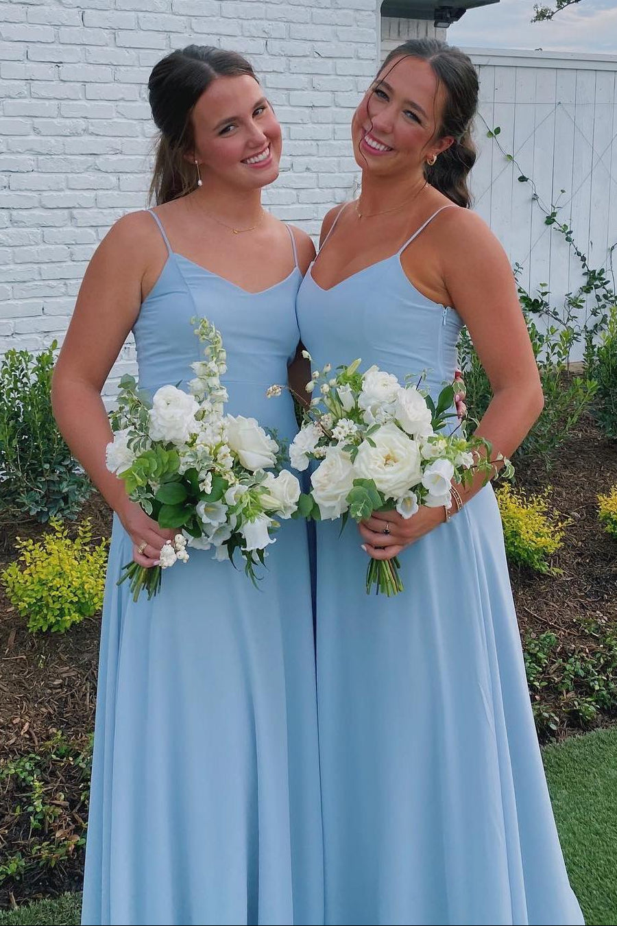 Spaghetti Straps Chiffon A-Line Bateau Long Bridesmaid Dress