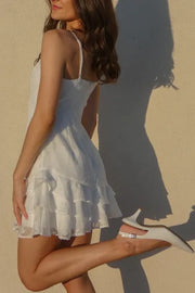 Spaghetti Straps Chiffon A-Line Tiered Short Graduation Party Dress