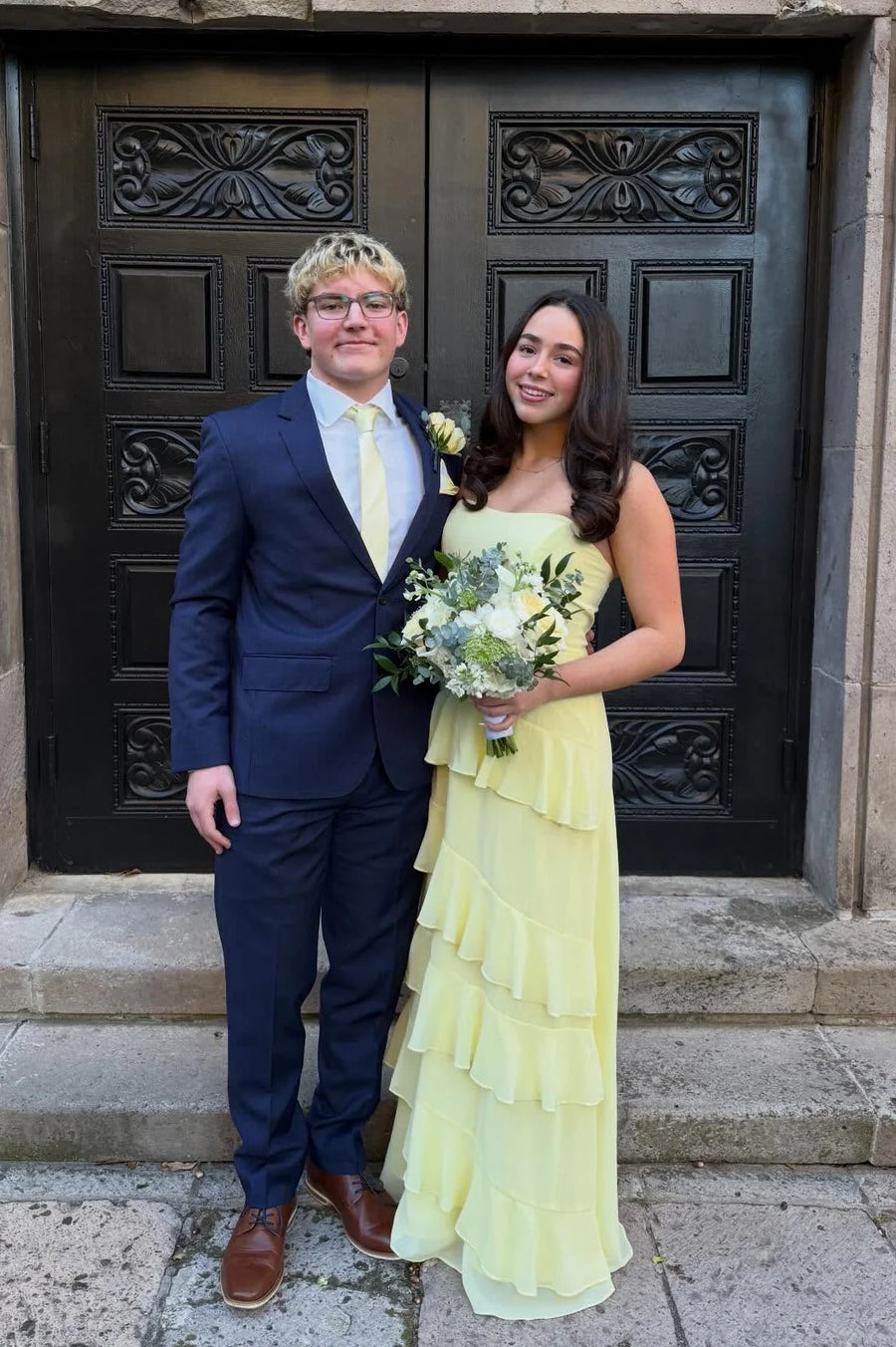 Spaghetti Straps Chiffon Tiered A-Line Floor-Length Party Prom Dress 