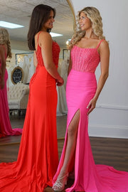 Spaghetti Straps Empire Mermaid Prom Dress With Slit