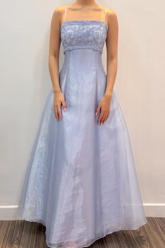 Spaghetti Straps Lace-Up Tulle A-Line Appliques Party Prom Dress