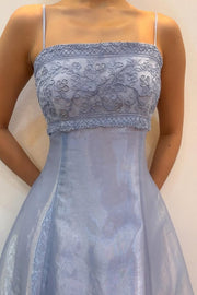 Spaghetti Straps Lace-Up Tulle A-Line Appliques Party Prom Dress
