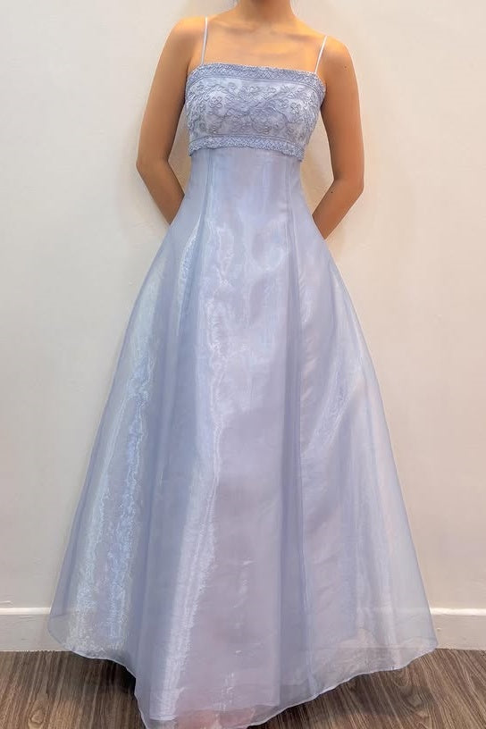 Spaghetti Straps Lace-Up Tulle A-Line Appliques Party Prom Dress