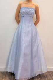 Spaghetti Straps Lace-Up Tulle A-Line Appliques Party Prom Dress