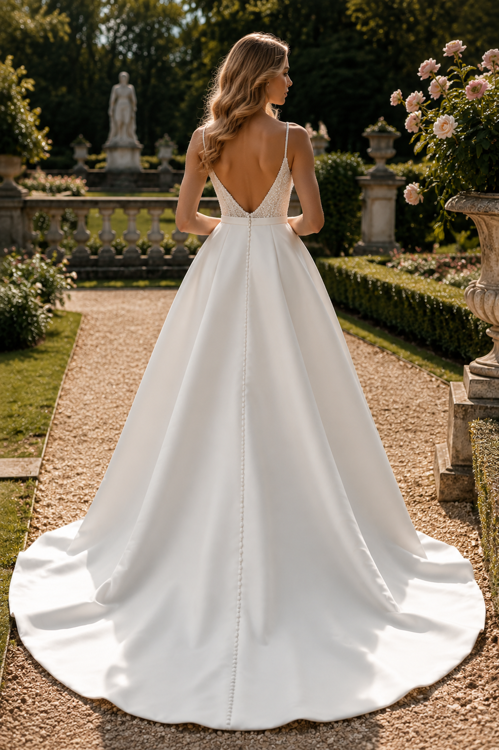 Spaghetti Straps Open Back Empire Two Tone Elegant Wedding Dress