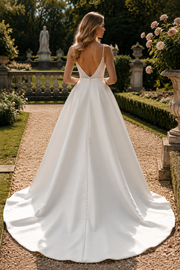 Spaghetti Straps Open Back Empire Two Tone Elegant Wedding Dress