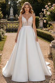 Spaghetti Straps Open Back Empire Two Tone Elegant Wedding Dress