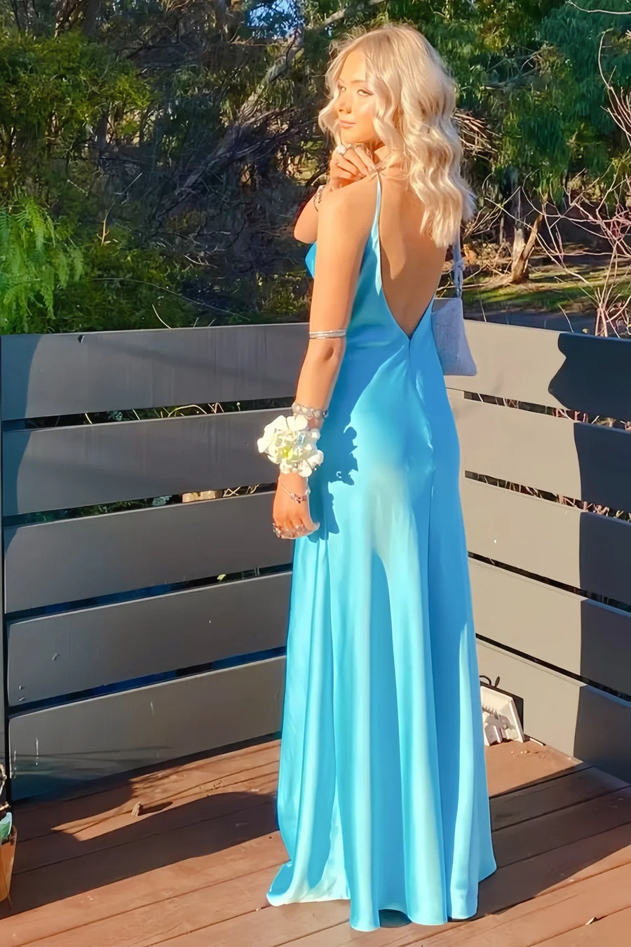 Spaghetti Straps Open Back Satin A-Line Party Prom Dress