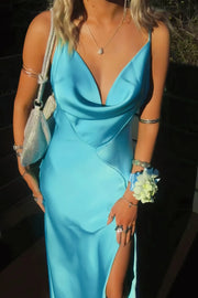 Spaghetti Straps Open Back Satin A-Line Party Prom Dress