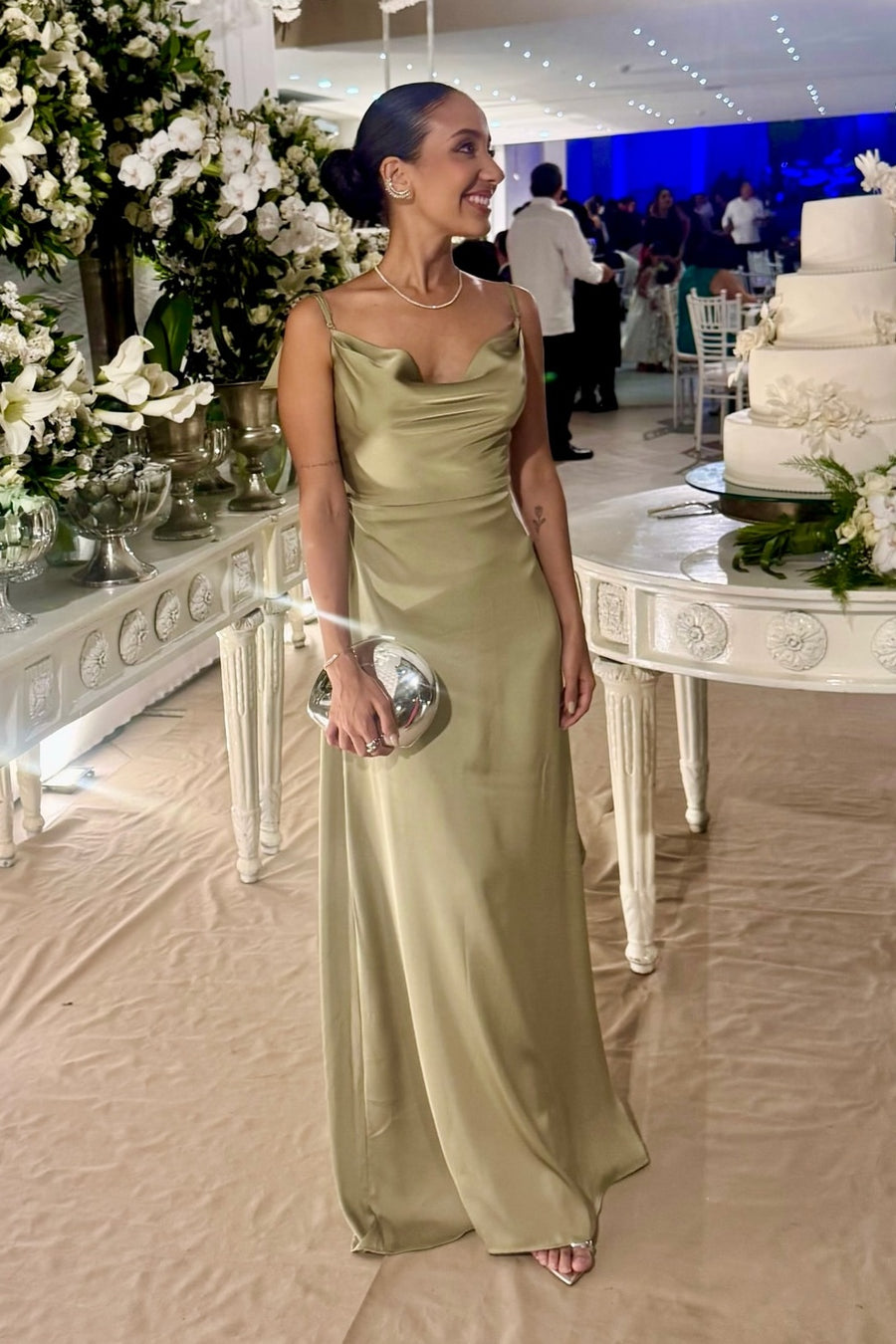 Spaghetti Straps Open Back Satin Ruffle Long Bridesmaid Dress