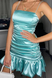 Spaghetti Straps Pleated Satin Pretty Homecoming Party Dress