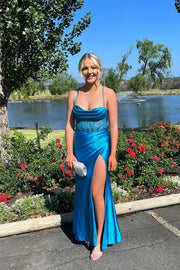 Spaghetti Straps Sheer Empire Party Prom Dress With Slit