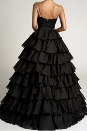 Spaghetti Straps Tiered A-Line Pearl Empire Party Prom Dress With Leg Slit