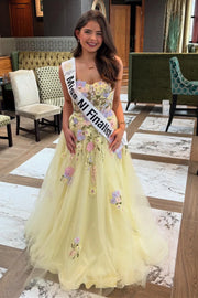 Spaghetti Straps Tulle A-Line Floral Party Prom Dress 