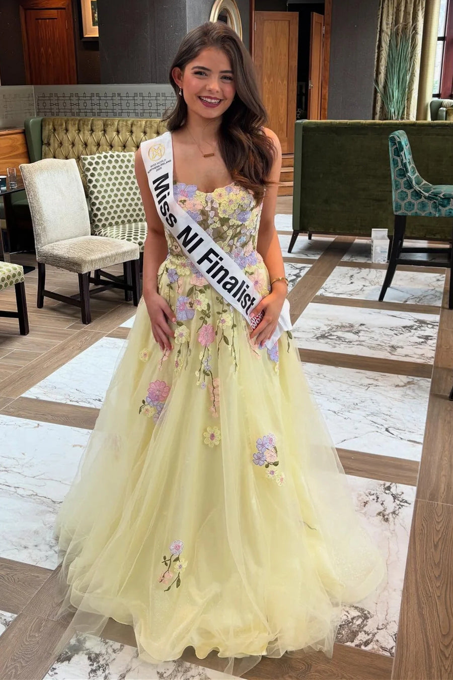 Spaghetti Straps Tulle A-Line Floral Party Prom Dress 