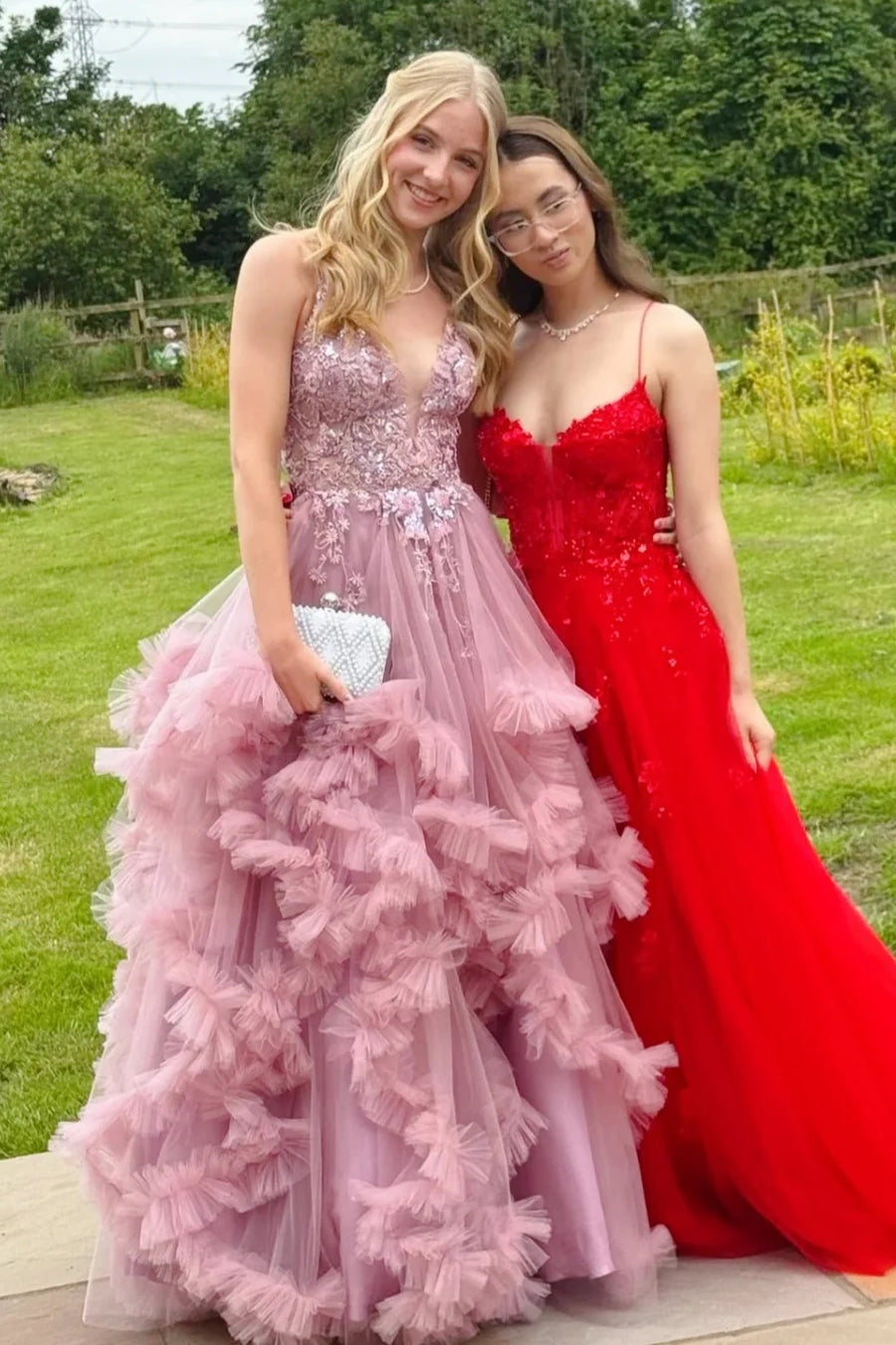 Spaghetti Straps Tulle A-Line High Waist Formal Prom Gown 