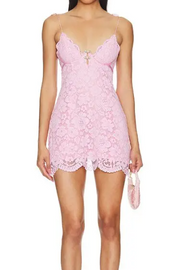 Spaghetti Straps V-Neck Fully Lace A-Line Party Homecoming Dress 