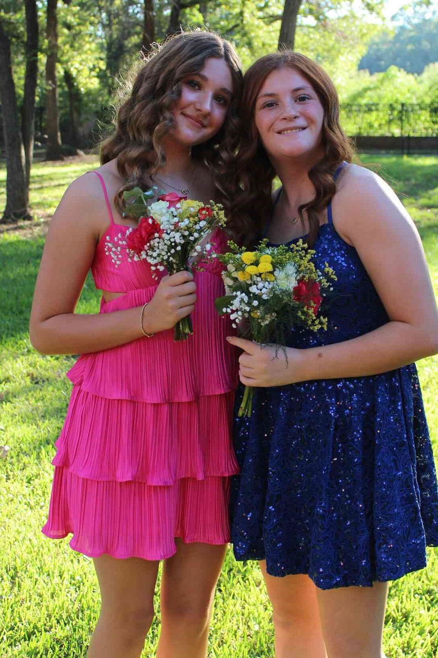 Spaghetti Straps V-Neck Pleated A-Line Tiered Party Homecoming Dress