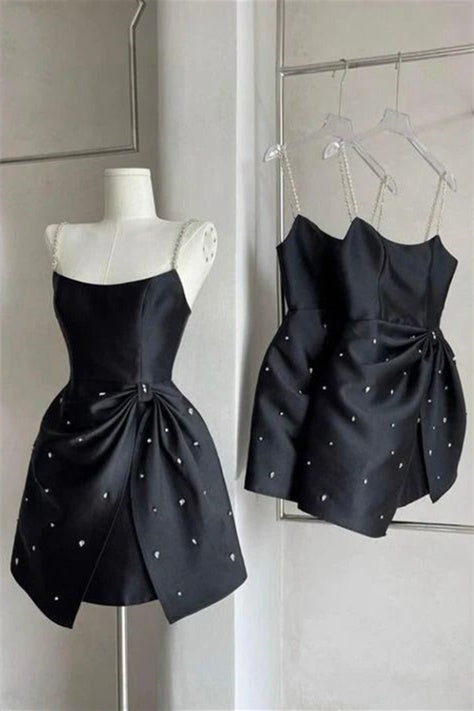 Spaghetti strap short dress rhinestone satin dress